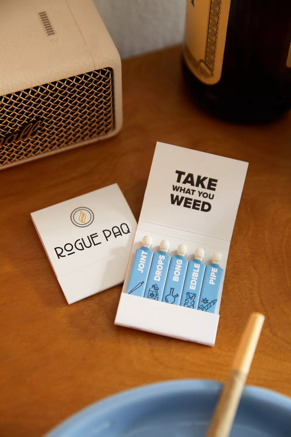 Rogue Paq fun and whimsical Take What You Weed matches are a perfect addition to your ritual. They are a play on the Take What You Need signs which we love and appreciate. Fun and luxurious, these best-quality matches are a perfect gift.