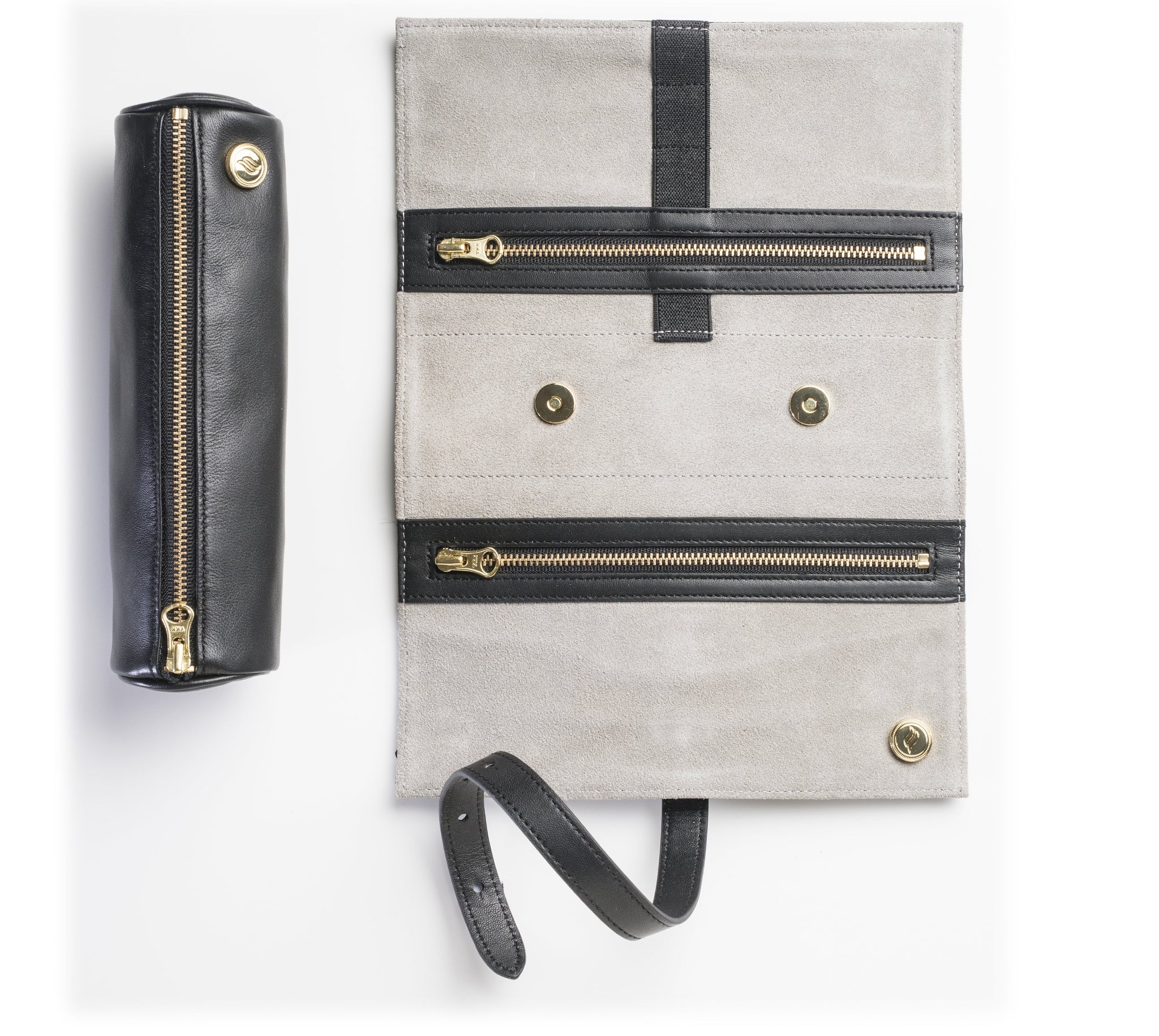Rogue Paq Ritual Case with the pop out pouch detached. The shot highlights the case's slim, pliable profile as well as its expansive organizational capacity when unrolled.