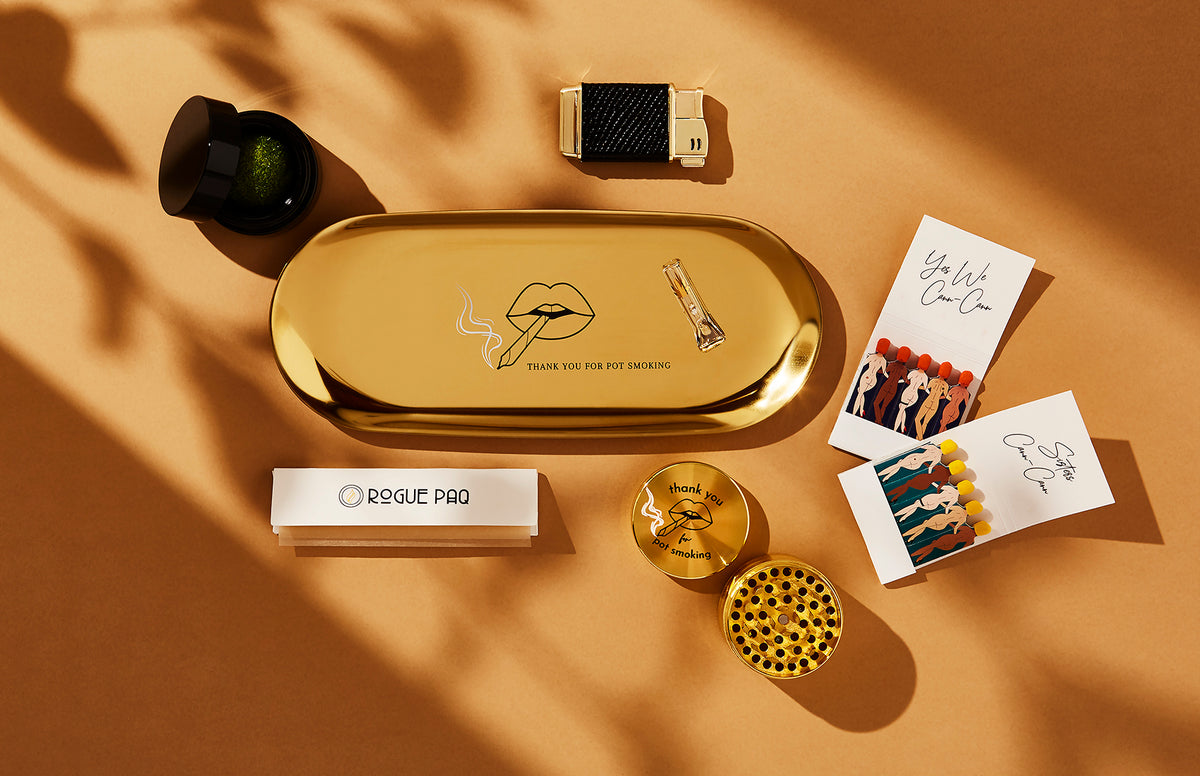 The Thank You for Pot Smoking ritual gift set is a perfect gift for anyone who loves cute smling accessories. It comes with a 4 piece 50mm Thank You grinder, a thank you rolling tray, two books of SendNudes matches, a glass tip, and a refillable lighter.