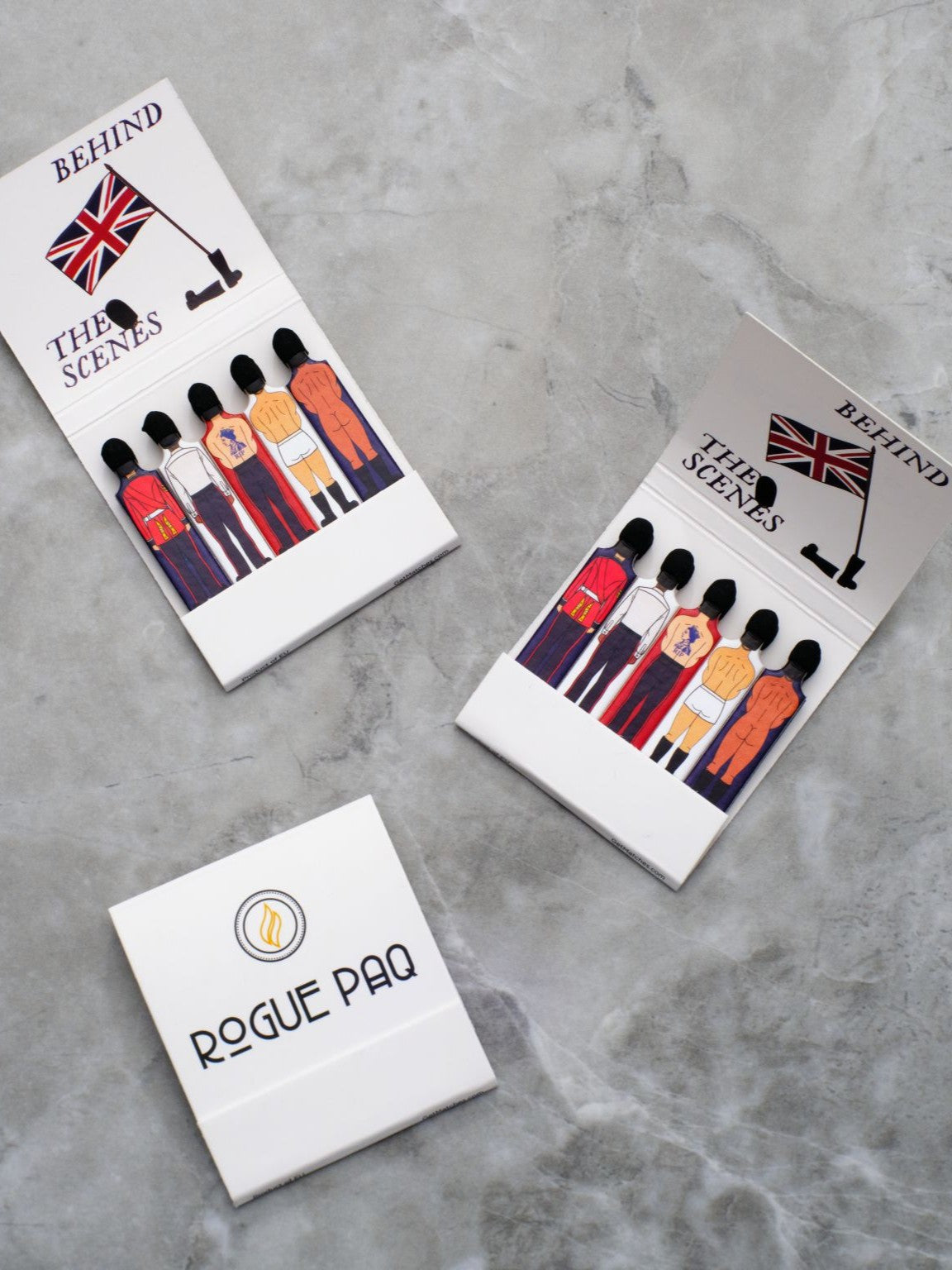 3 packs of Behind the Scenes Safety matches. These novelty collectibles feature the King's Guards going off duty. We watch them disrobe one matchstem at a time.