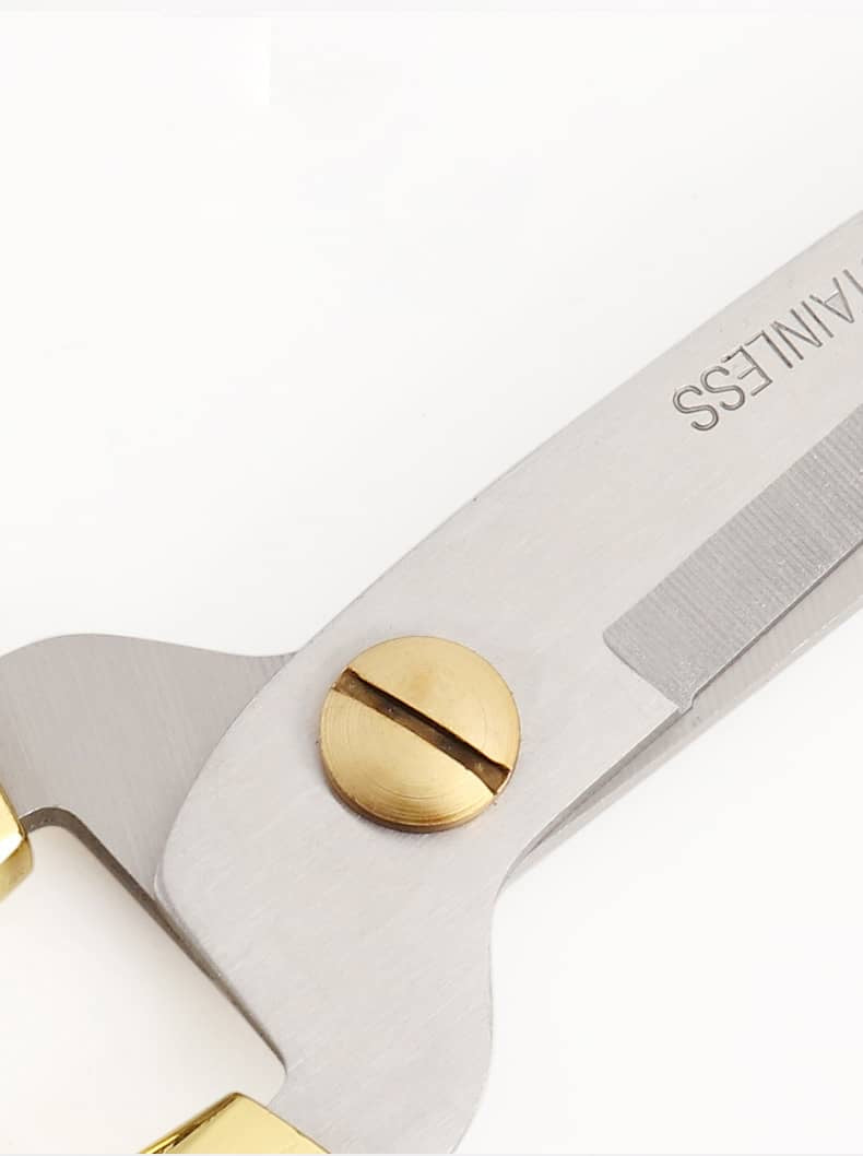Close-up of Rogue Paq bonsai scissors showing stainless steel blades and traditional contrast rivet