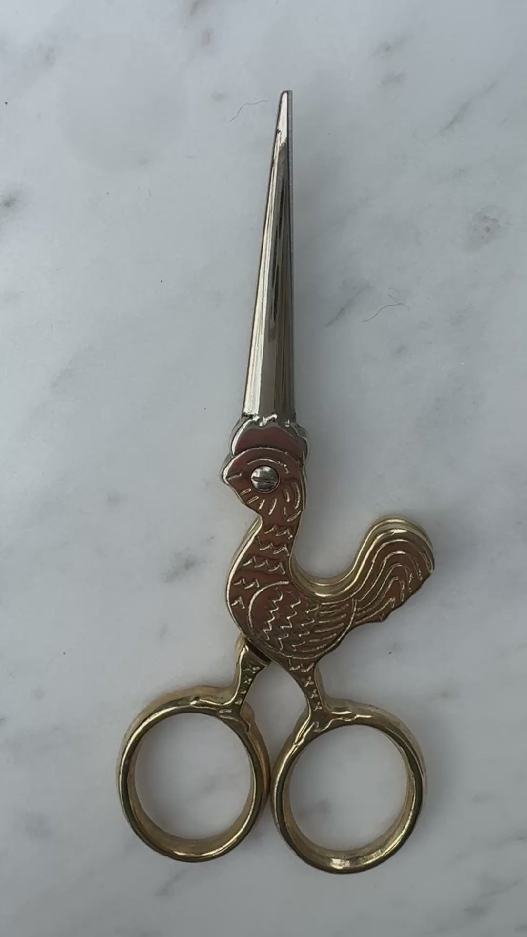 Video showing the Coq of the Walk Scissors and their beautiful gold tone finish in the sunlight.