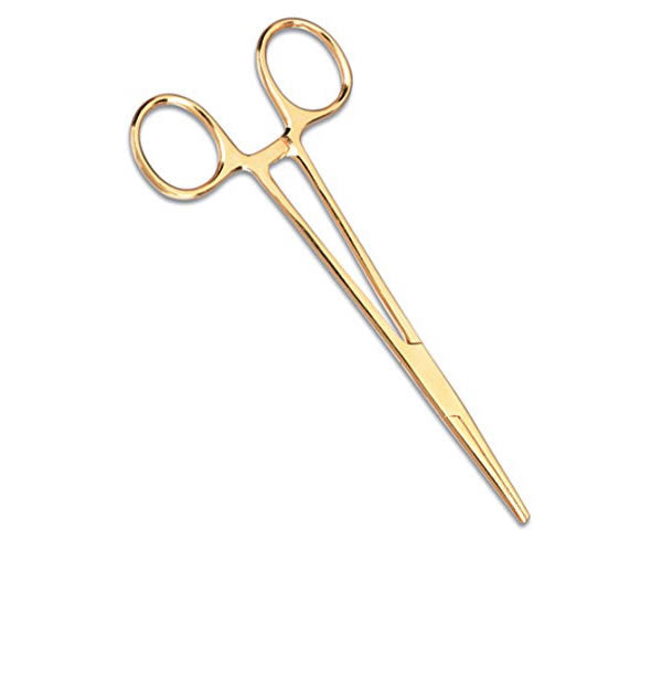 Rogue Paq Gold Tone Hemostat Packing Tool & Joint Clip on a clean white background