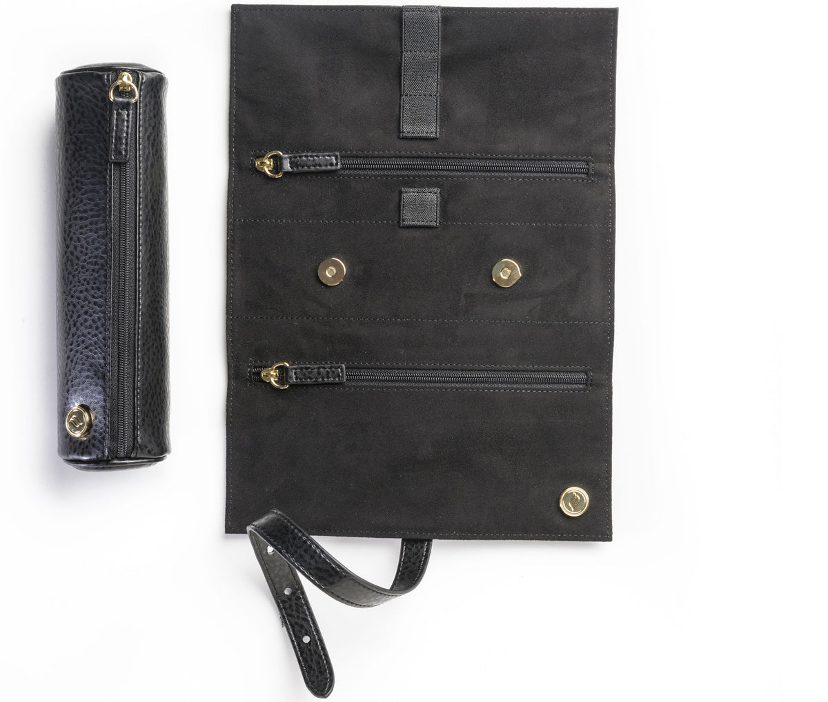 The Rogue Paq Vegan Leather carrier shown with its removable internal pouch placed alongside it. This highlights the modular nature of the design, allowing the user to downsize for smaller excursions.